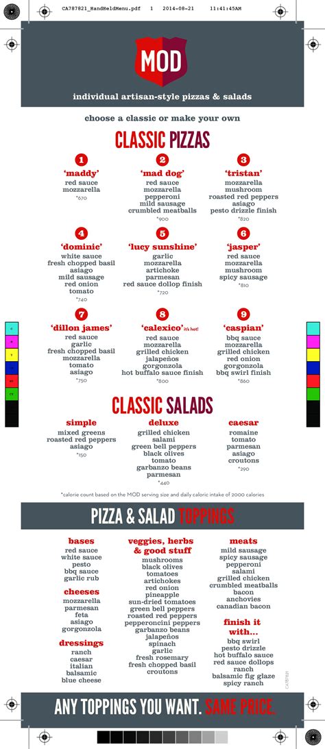 Mod Pizza Printable Menu